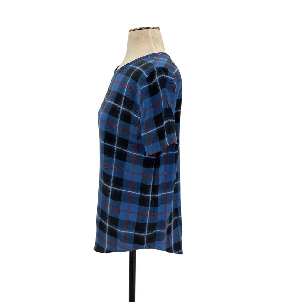 Equipment Riley Plaid Top Blouse Short Sleeve Check Plaid Silk Blue Size XS - Picture 6 of 10
